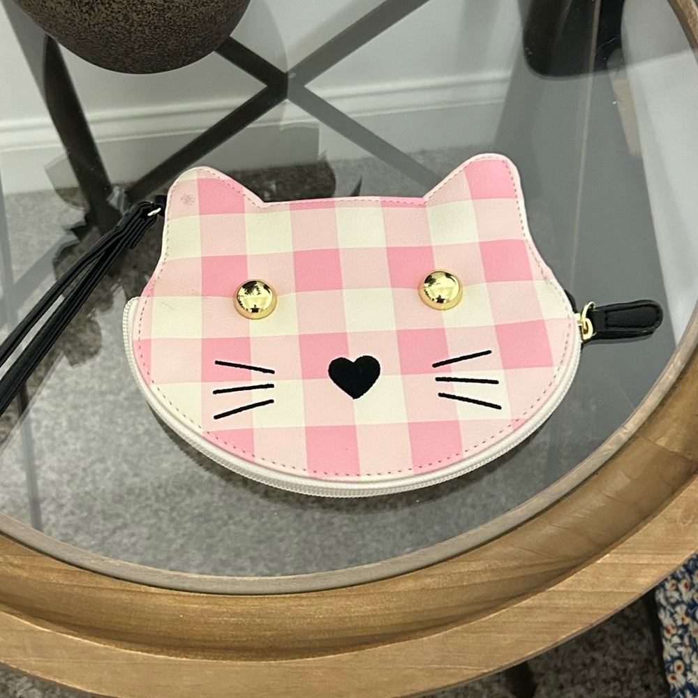 Betsy Johnson Pink and White Cat wristlet